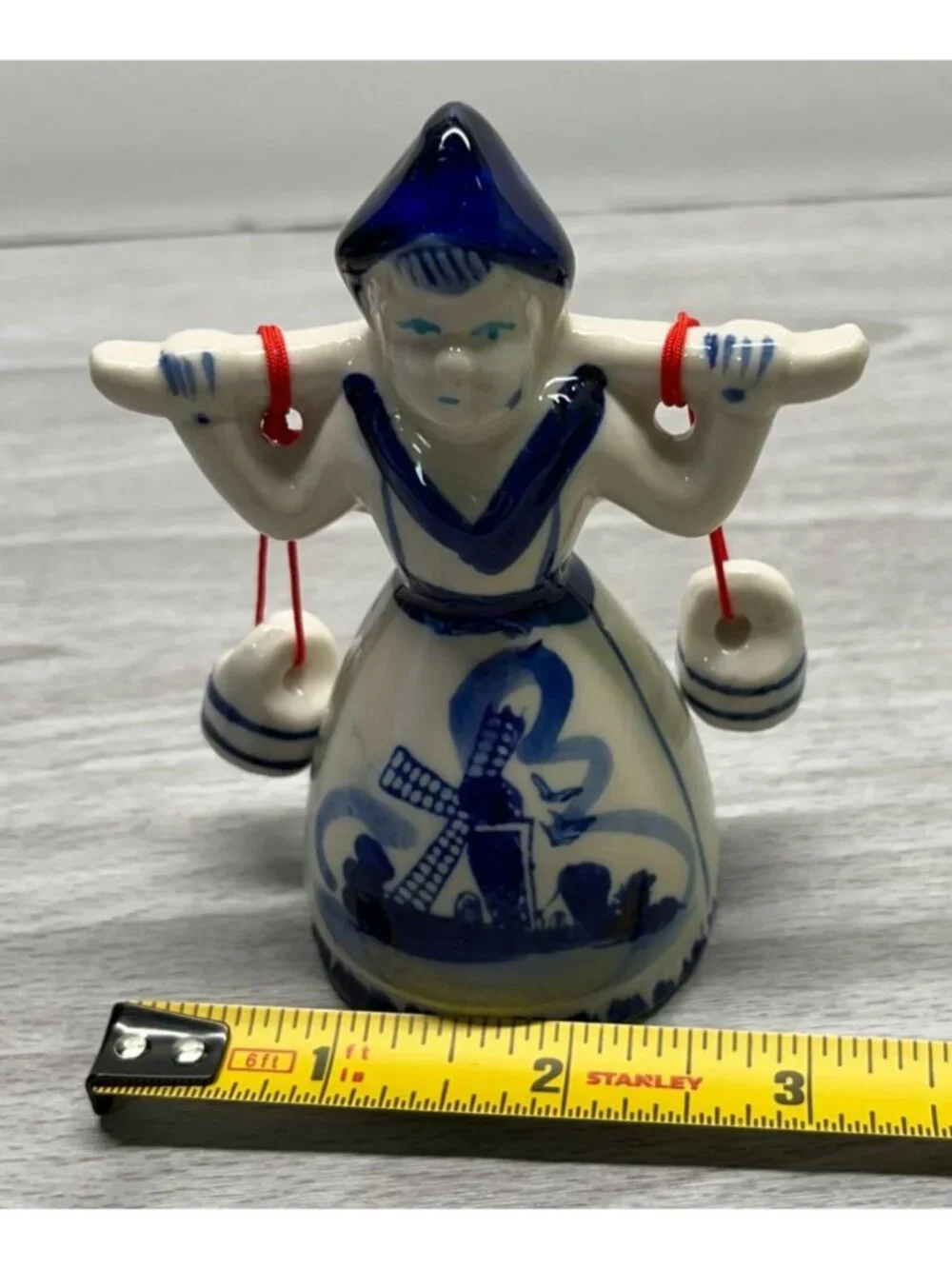 Delft Style Dutch Milkmaid Girl Figurine Vintage Ceramic Windmill Scene